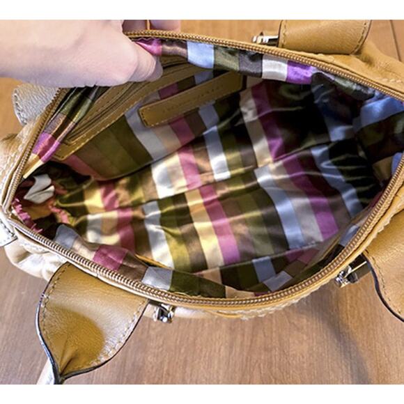 Tignanello Camel Brown Genuine Leather Double Handle Handbag Purse - Picture 4 of 4